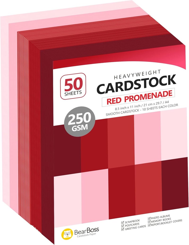 BearBoss Red Colored Cardstock Thick Paper 50 Sheets, 8.5" x 11" Heavyweight 92lb Cover Card Stock for Crafts and DIY Cards Making - Image 1
